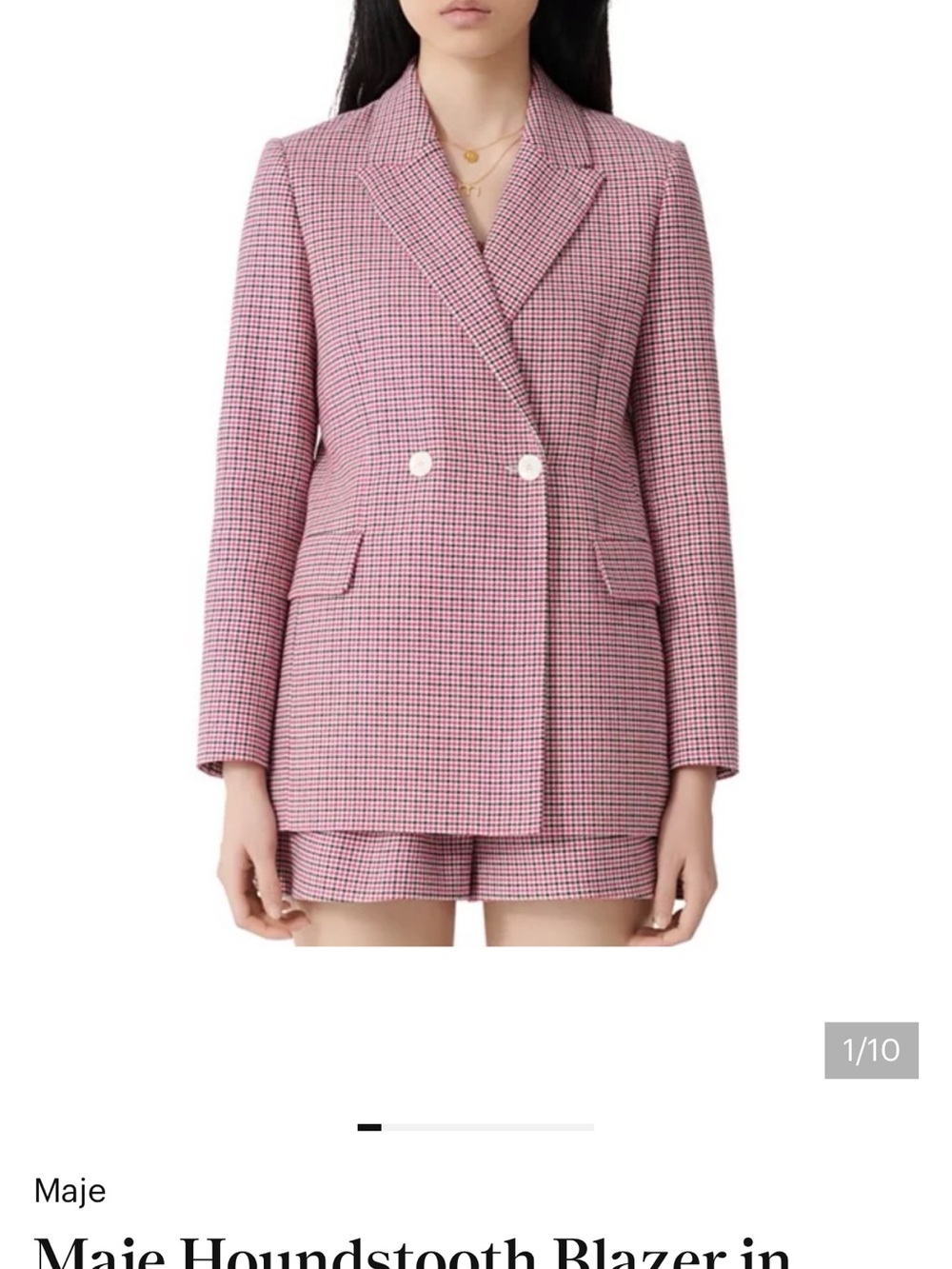 Maje Pink Houndstooth Double-Breasted Blazer - Picture 12 of 16